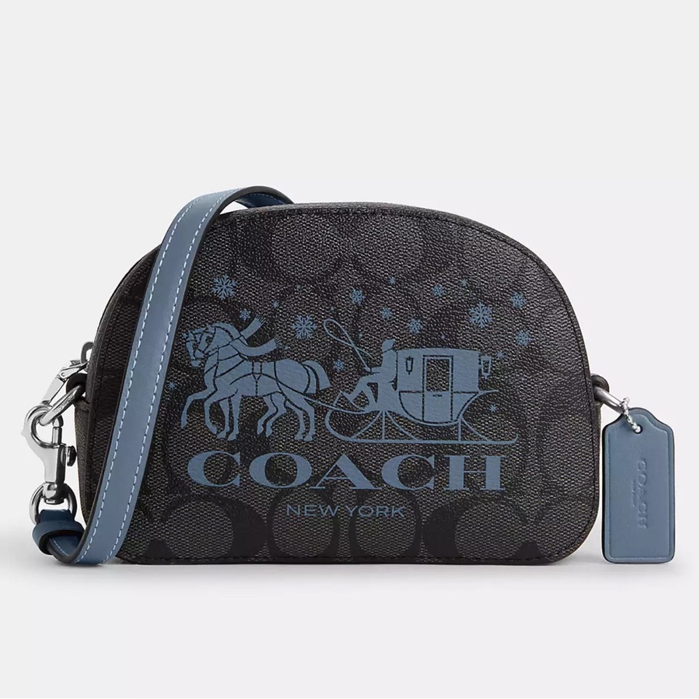 NWT COACH CN708 Mini Serena Satchel In Signature Canvas With Horse And Sleigh